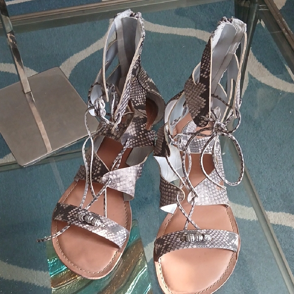 Carlos Santana Snakeskin Lace-Up Sandals - Black and Gray - Picture 1 of 4